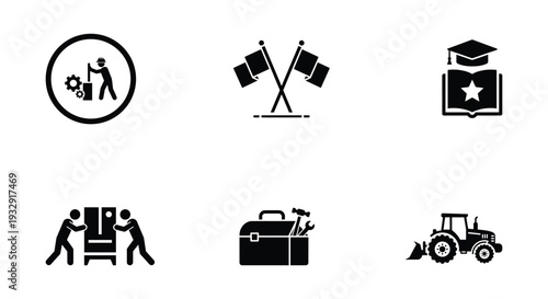 Labour Day vector illustration set, flat design symbols, scalable graphics