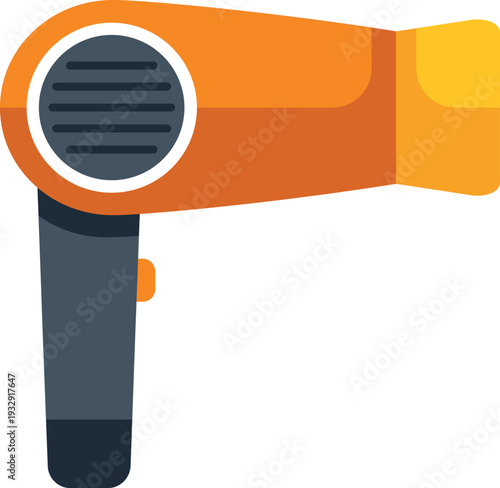 Orange and grey hair dryer vector icon for grooming and styling tools