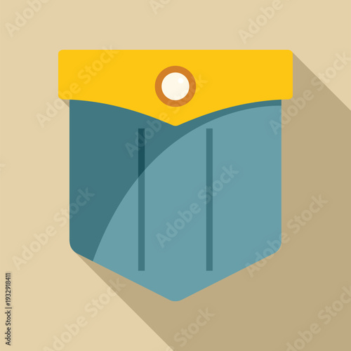 Garment pocket icon with flap and button detail in a flat design style