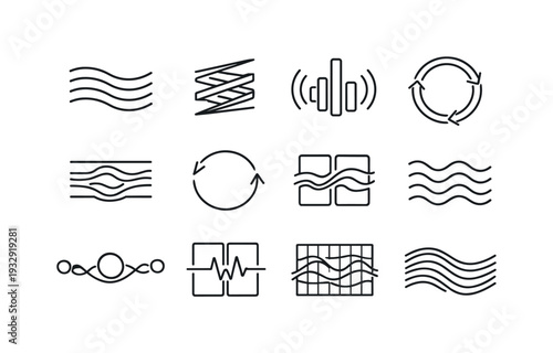 Thermal Transfer Icons. Line style vector icons of thermal transfer: flow contour, variation stripe, resonance bar, transition