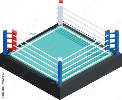 Boxing Ring Arena Icon Illustration with Corner Posts and Ropes for Sports Competition, Fight Event, and Championship Design