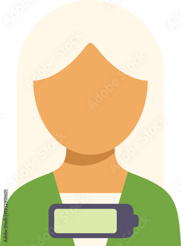 Woman avatar showing a low battery symbol representing exhaustion and burnout