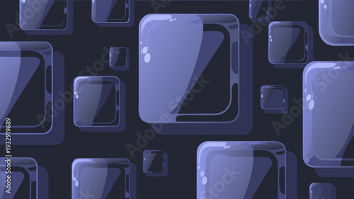 Translucent blue glass geometric shapes on dark background