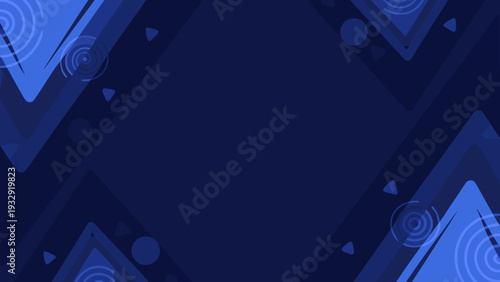 Blue neon grid fading into darkness with soft glow and geometric shapes