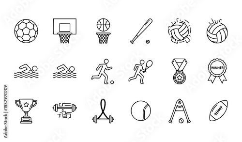 Minimal Sports Activity Outline Icons Collection for Fitness Training and Athletic Design