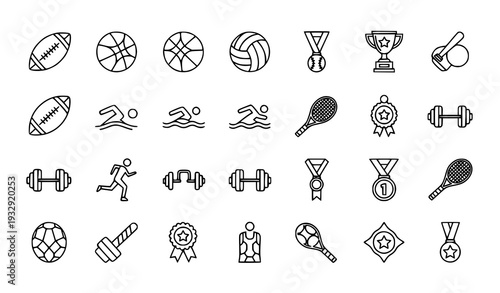 Editable Sports Competition Line Icons Set for Gym Fitness Events and Athletic Branding
