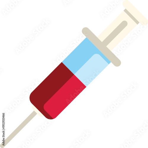 Syringe object icon containing red liquid for medical treatment and healthcare