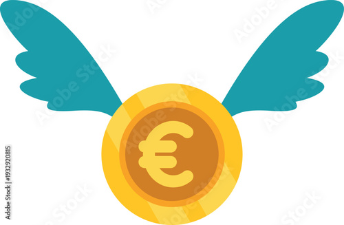 Euro currency with wings symbolizing financial loss, inflation, or freedom