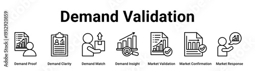 Demand Validation web banner icon vector illustration concept for business with icon of Demand Proof, Demand Clarity, Demand Match, Demand Insight, Market Validation, Market Confirmation.
