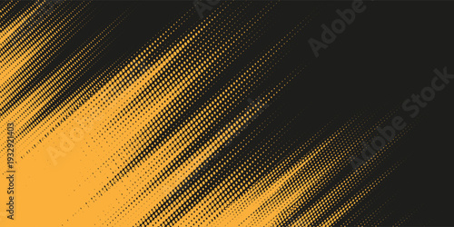 Halftone yellow dots pattern and black gradient grunge texture background. Dotted line comic sport style vector illustration