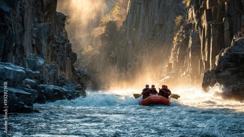 Rafting adventure through rocky canyon water