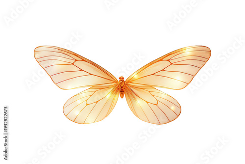 Golden glowing butterfly wings with ethereal light effect transforming and radiating fantasy magic on transparent background