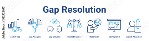 Gap Resolution web banner icon vector illustration concept for business with icon of Market Gap, Gap Analysis, Gap Solution, Market Balance, Resolution, Strategic Fit.