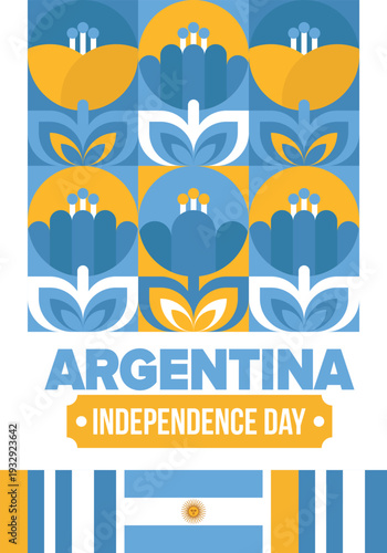 Argentina National Day. Happy holiday. Independence and freedom day. Celebrate annual. Argentina flag. Patriotic argentine design. Poster, card, banner, template, background. Vector illustration