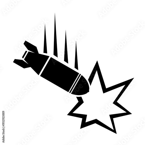 Modern Guided Military Bomb With Cartoon Explosion Graphic Striking Enemy Target Icon Silhouette Illustration Vector