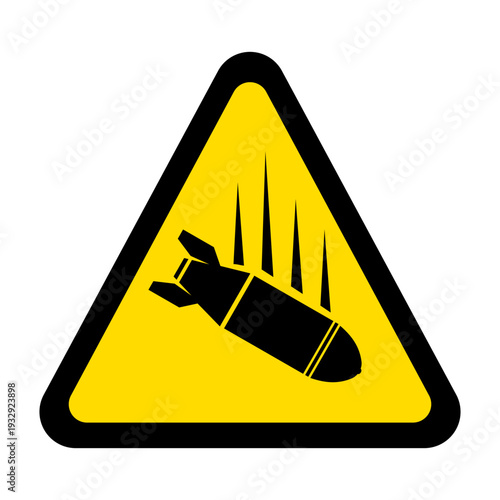 Yellow Hazard Warning Sign Triangle Military Bombs Explosives Weapon in Area Icon Silhouette Illustration Vector