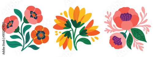 Set of abstract groovy flower plant, organic botanical circle shapes in trendy  style, playful vector illustrations for poster design, packaging, bohemian branding