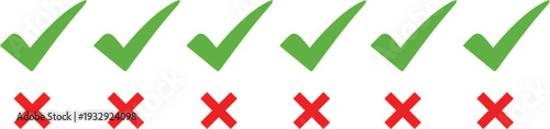 Green check mark and red cross mark icons set representing yes no true false right and wrong symbols for web design ui ux.