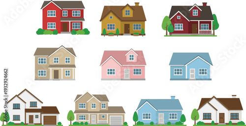 Flat vector illustration, of various bicycle types, including mountain, road, city, tandem, folding, bmx, electric, cargo, and recumbent bikes, isolated.