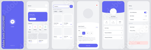 "A clean, contemporary mobile e-commerce interface designed with a focus on usability and aesthetic clarity. The visual mood is professional and trustworthy, utilizing a harmonious palette of electric