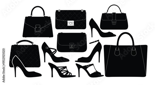 Fashion accessories silhouette illustration bags and heels