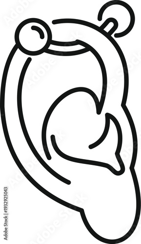 Human ear showing a cartilage piercing with a bar