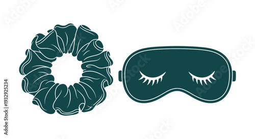 Stylish Hair Scrunchie and Cozy Sleep Eye Mask Vector Illustration for Relaxation