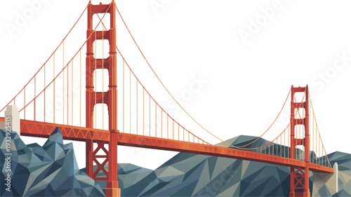 A stylized geometric illustration of the Golden Gate Bridge in a low-poly art style (2)_traced