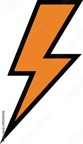 A sharp orange lightning bolt symbol with a thick black outline on a white background