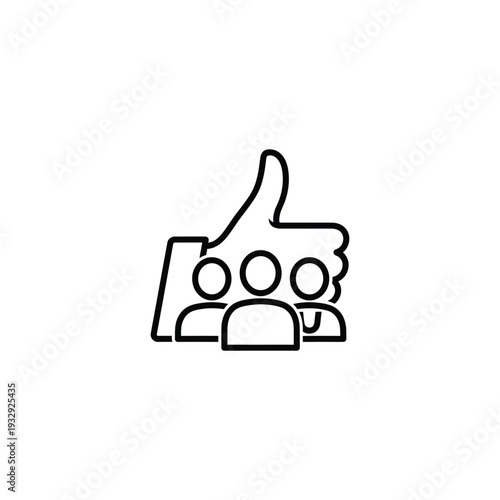 Simple line illustration of people giving thumbs up together in a gesture of approval and friendship