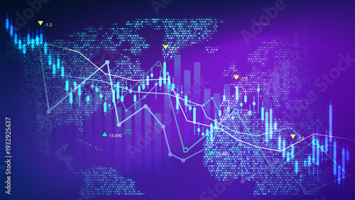 Global Stock Market Analysis with World Map and Financial Graphs