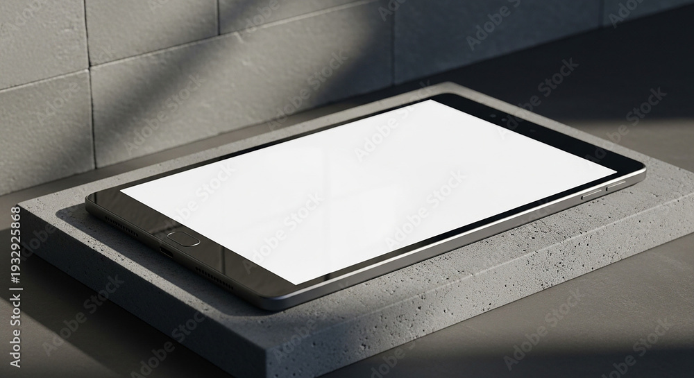 Fototapeta premium Modern smartphone with blank screen on concrete stand