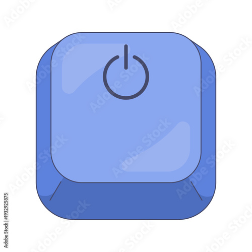 Power symbol modern keyboard key button. Shutdown command. Startup control. On off. Rounded keycap icon for pc keypad. Isolated vector illustration. Computer typing element. Input device component
