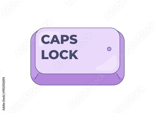 Caps Lock toggle modern keyboard key button. Uppercase typing mode. System indicator. Rounded keycap icon for pc keypad. Isolated vector illustration. Computer typing element. Input device component