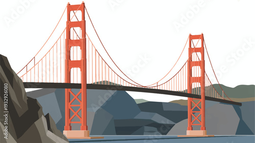A stylized geometric illustration of the Golden Gate Bridge in a low-poly art style (3)_traced