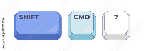 Shift CMD Question computer keyboard shortcut. Open help menu in applications. User assistance support. Hotkey combo buttons for pc and laptop. Fast software efficiency. Flat vector illustration