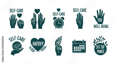 Self-Care Wellness Mental Health Well-being Vector Icons Collection Healthy Habits Lifestyle