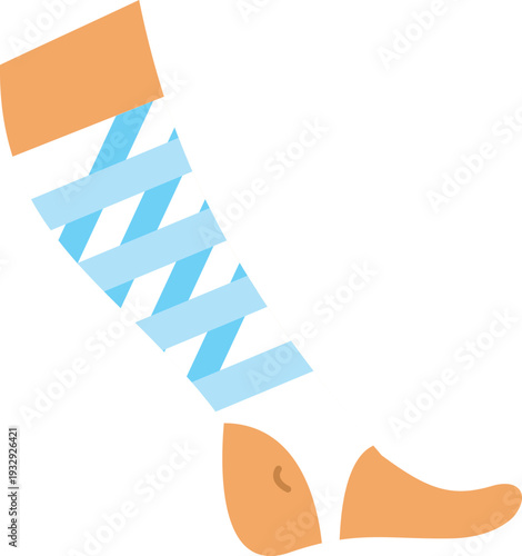 Leg with a medical bandage applying compression for injury recovery