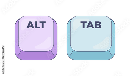 Alt Tab computer keyboard shortcut. Tab switch between open applications. System multitasking tool. Hotkey combo buttons for pc and laptop. Fast software efficiency. Flat vector illustration