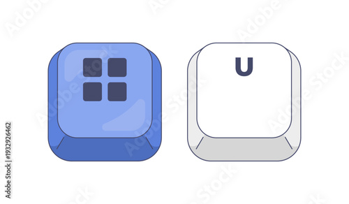 Super key U letter computer keyboard shortcut. Open ease access in operating system. Accessibility settings. Hotkey combo buttons for pc and laptop. Fast software efficiency. Flat vector illustration