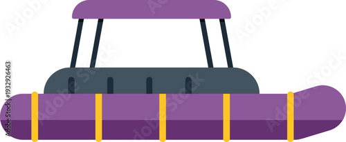 Purple inflatable boat with canopy on white background representing water sports