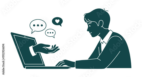 Seamless Online Digital Communication Virtual Support Laptop Interaction Human Connection Chat Feedback Vector