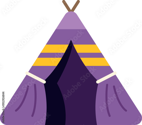 Purple wigwam dwelling with yellow stripes, symbolizing indigenous culture and travel outdoors
