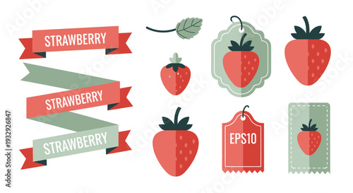 Strawberry illustration labels and stamps set