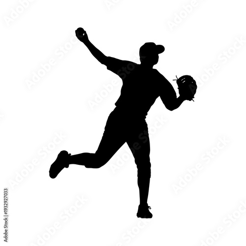 Silhouette of a Baseball Player Pitching the Ball with Force.