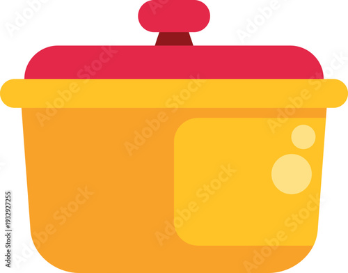 Yellow cooking pot with a red lid for preparing meals