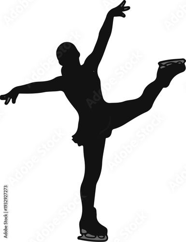 Silhouette of a figure skater performing a jump on white background