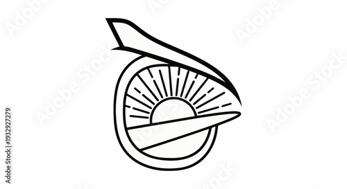 Abstract stylized eye with sunburst and wing motif