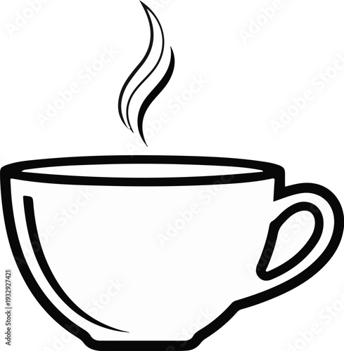 Simple line art of a steaming cup of hot liquid