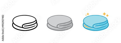 Morning care scene showing a round facial towel icon neatly folded to represent daily cleansing and skincare preparation — three